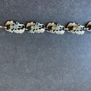 ❤️ VINTAGE SILVER LIGHT COLORED RHINESTONE GEM BRACELET